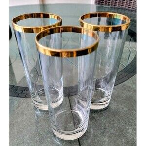 Anchor Hocking Set 3 Gold Trim 6" Tall Water Glasses